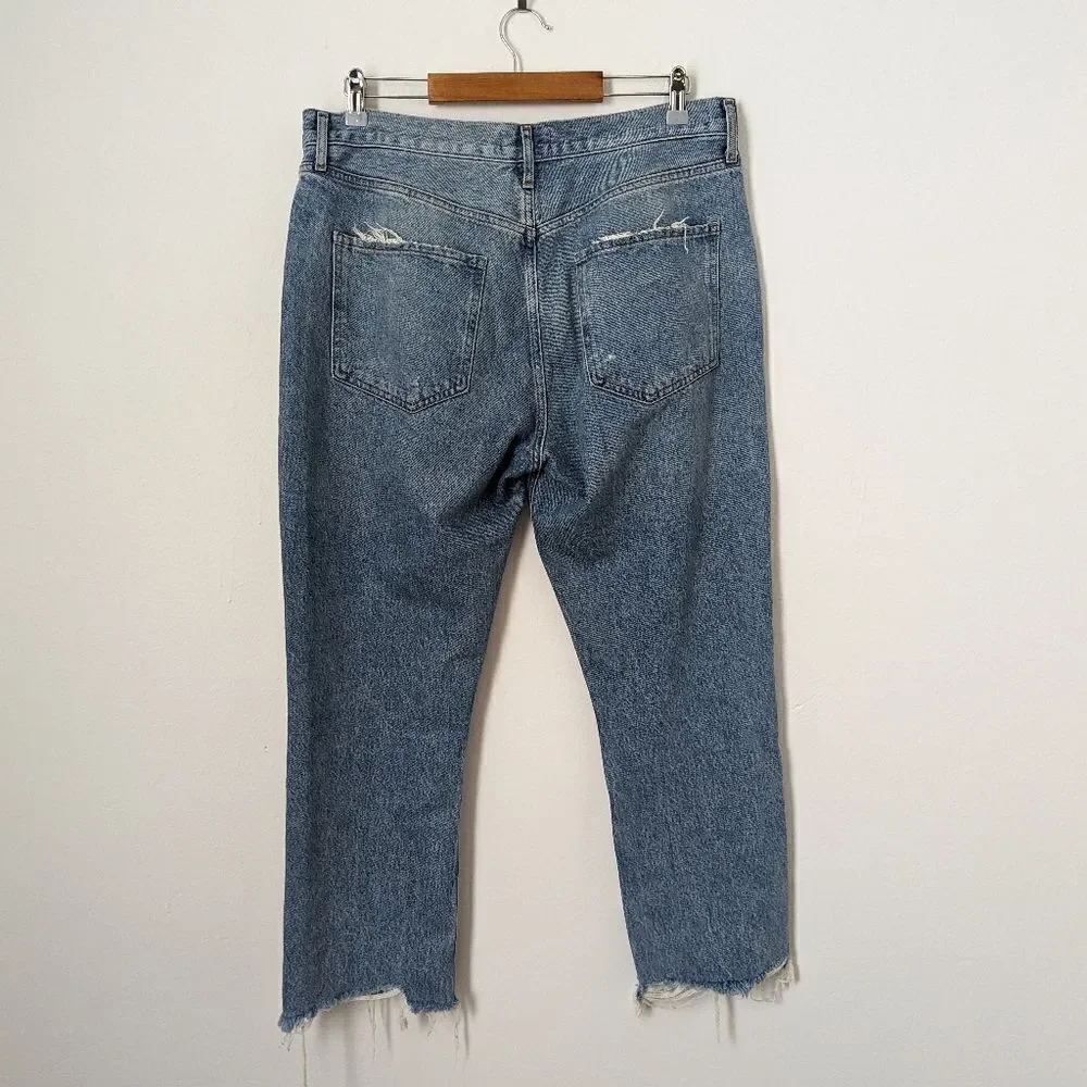 AGOLDE medium Haven wash indigo denim Riley high rise straight crop jeans